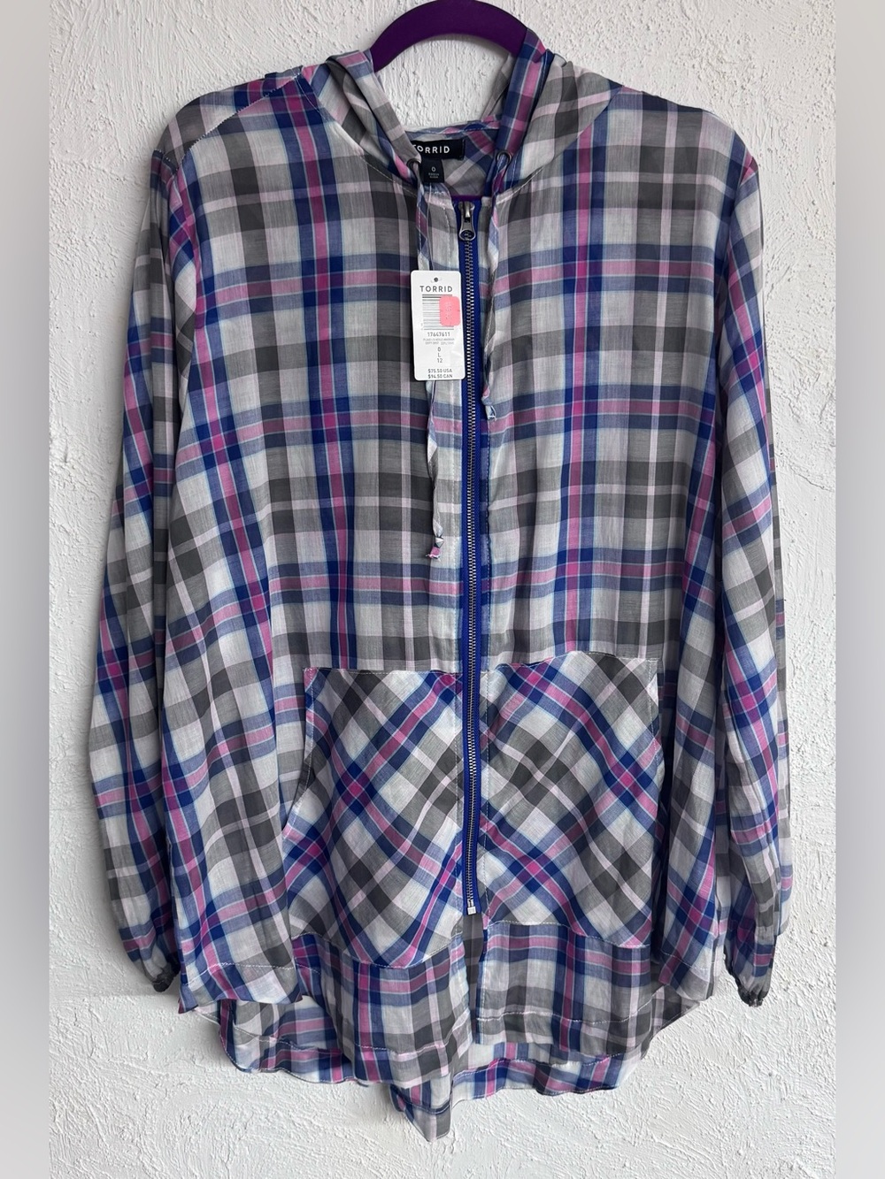 Torrid Long Line Zip-Up Voile Plaid Hooded
Oversized Jacket Size Large - Picture 2 of 7
